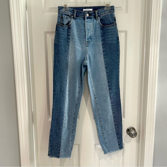 PacSun Women High Rise Straight Leg Jean Denim Sz 26 Two Tone Button Fly Raw Hem - Picture 1 of 12